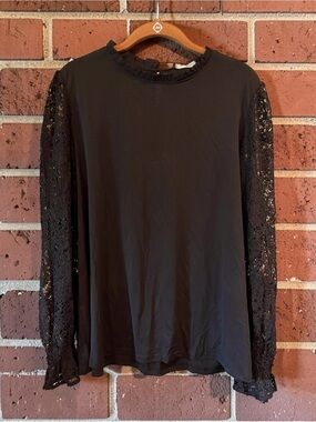 Adrianna Papell Black Long-Sleeve Top with Lace Sleeves